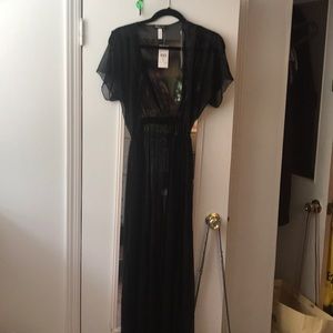 floor length sheer black beach cover up / duster